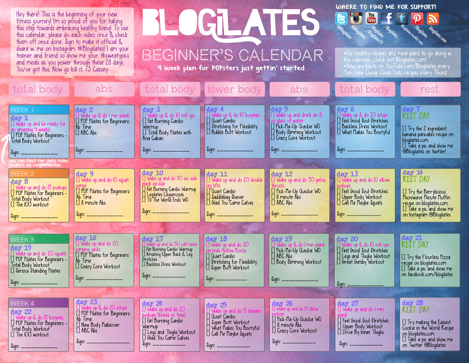 POP Pilates for Beginners Calendar! | Blogilates
