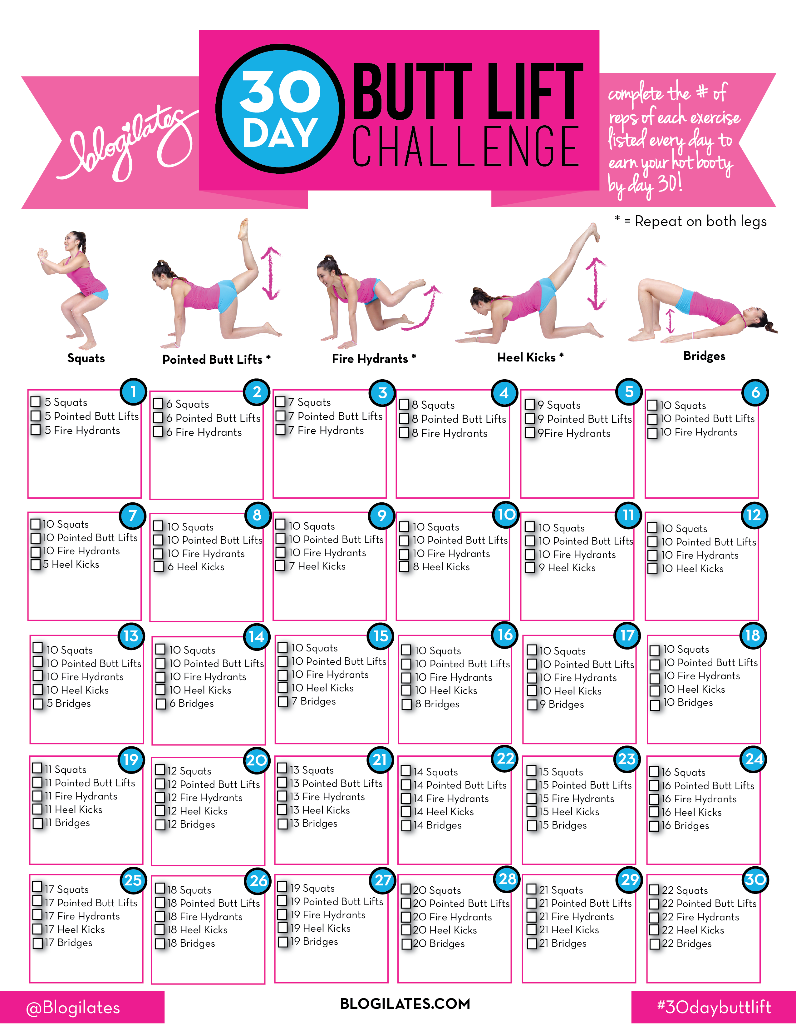 30 Day Butt Lift Challenge Blogilates Fitness Food And Lots Of