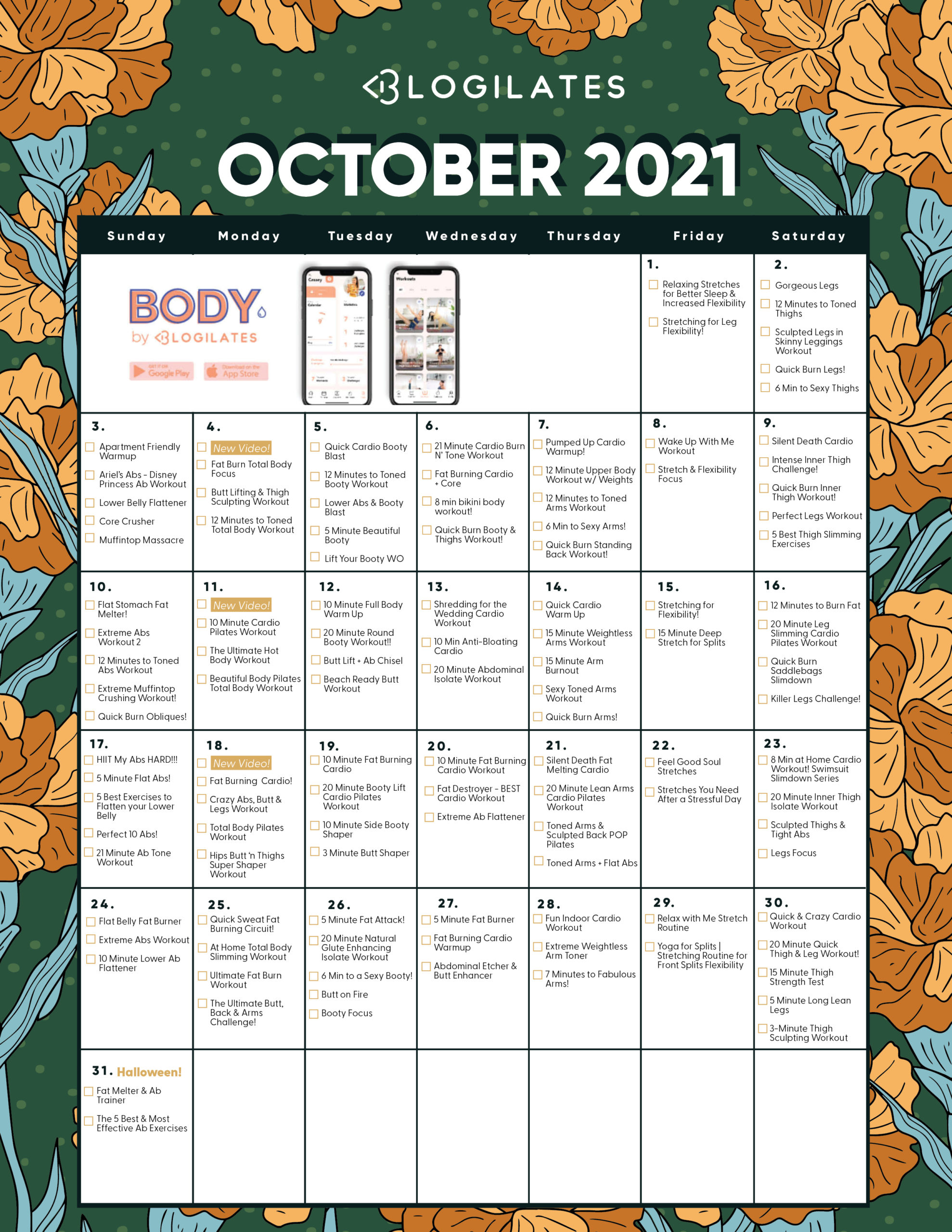 The Blogilates October 2021 Workout Calendar!