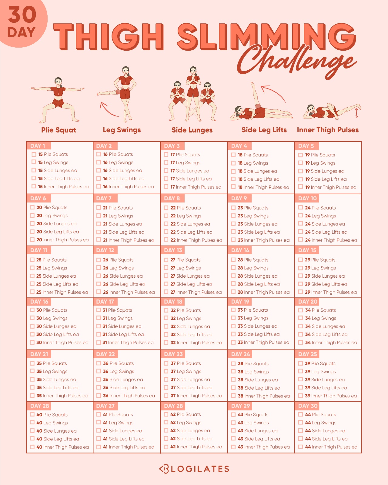 30 de zi thigh slimming calendar challenge pierde greutatea fără a încerca