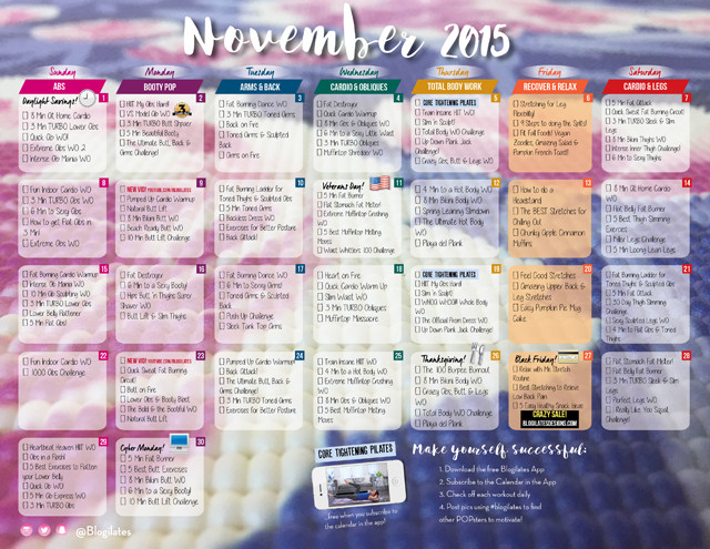 November Workout Calendar 640px