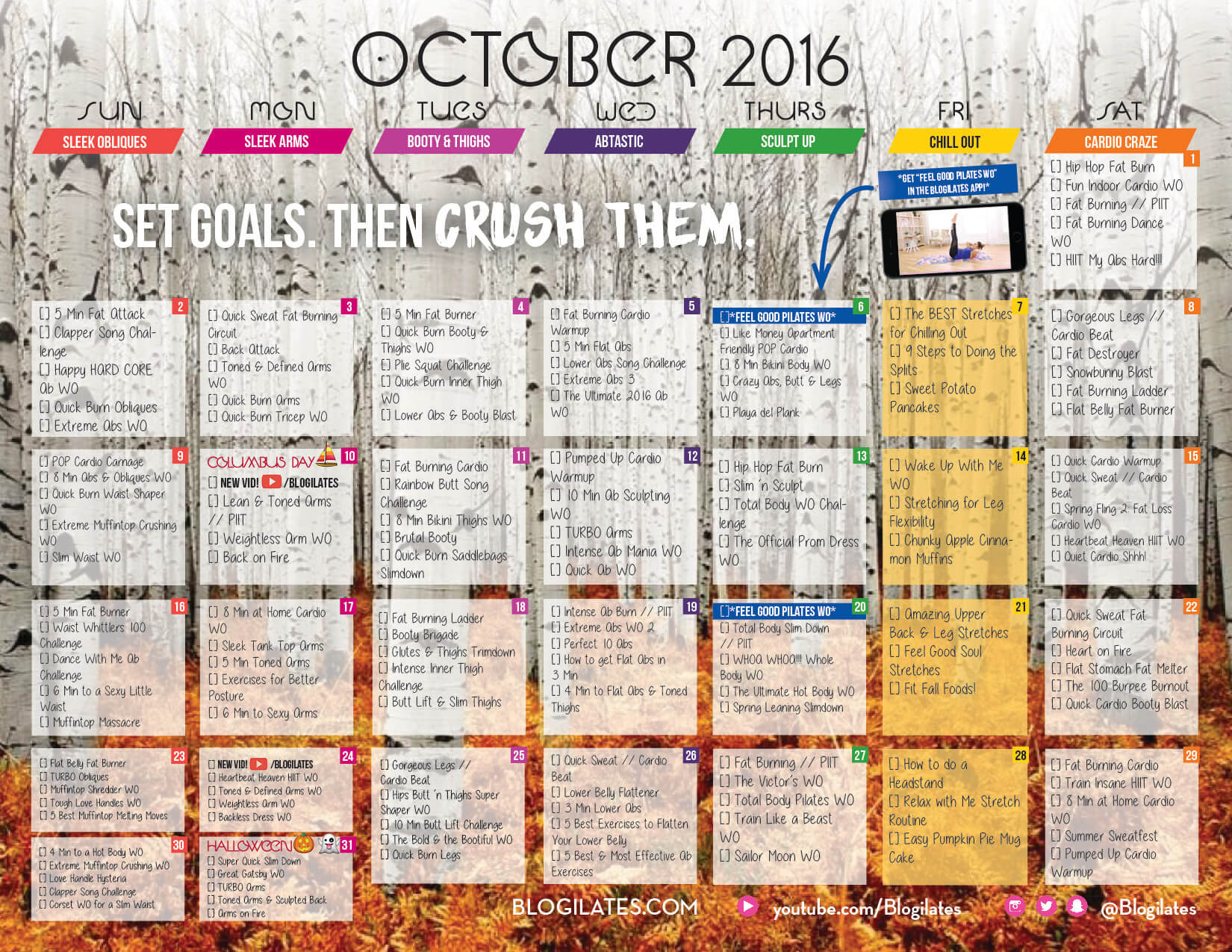 October Workout Calendar! Blogilates