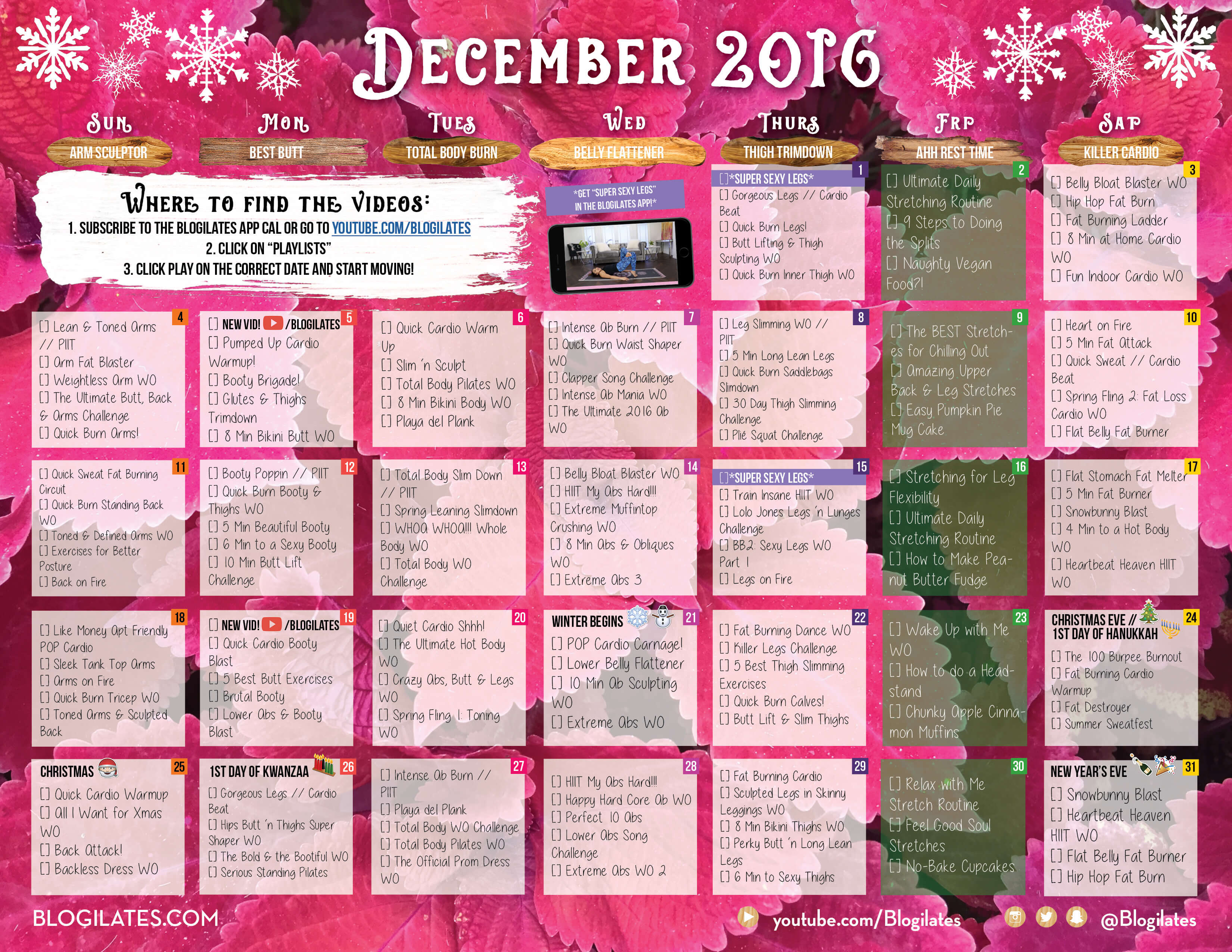 Blogilates December 2025 Calendar Becki Carolan