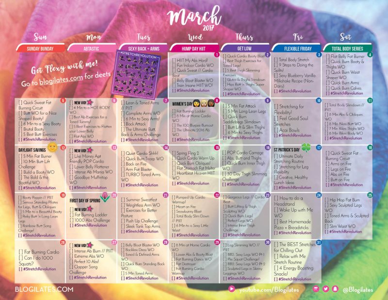 March 2017 Workout Calendar! | Blogilates: Fitness, Food, and lots of ...