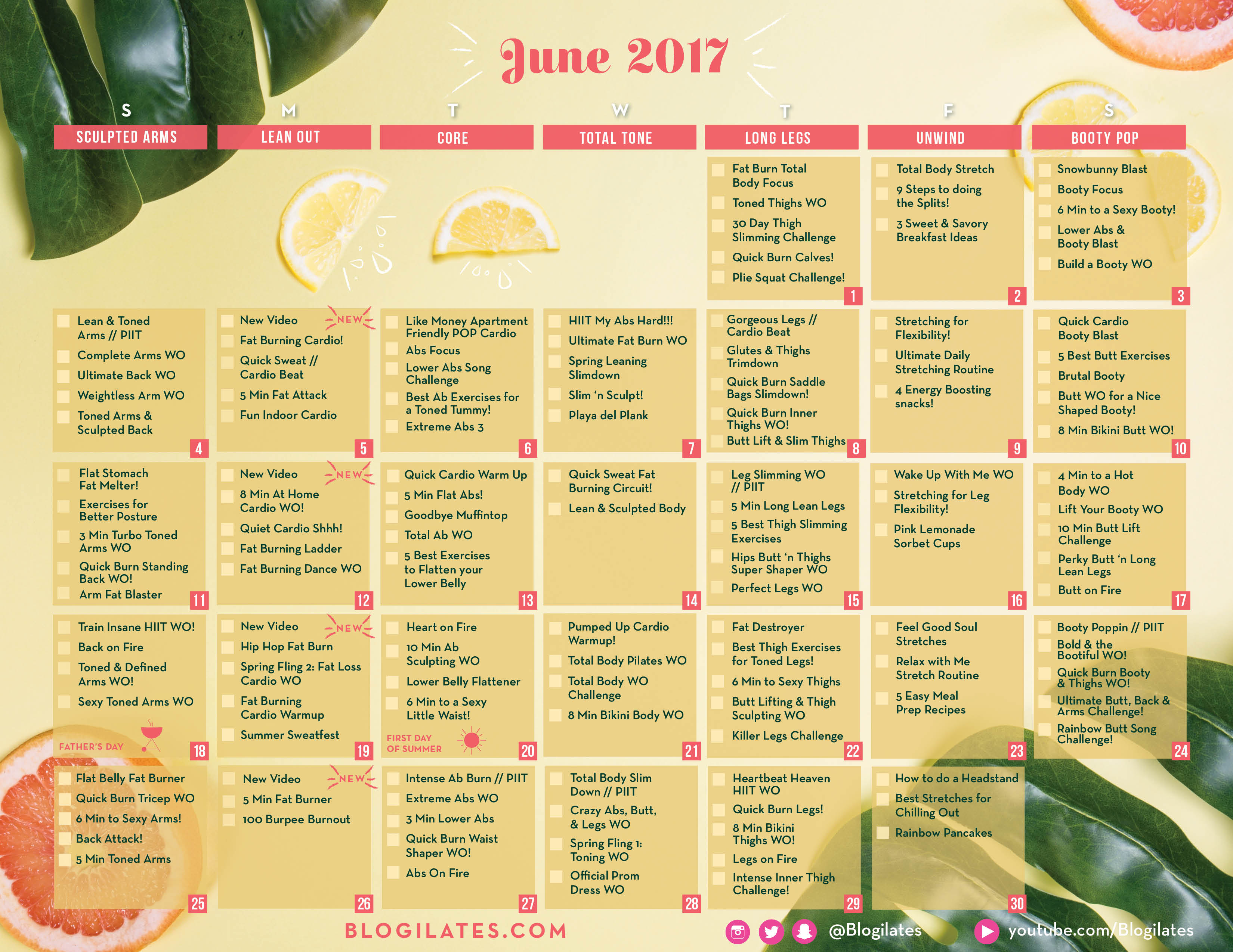 This June Workout Calendar will make you ) Blogilates