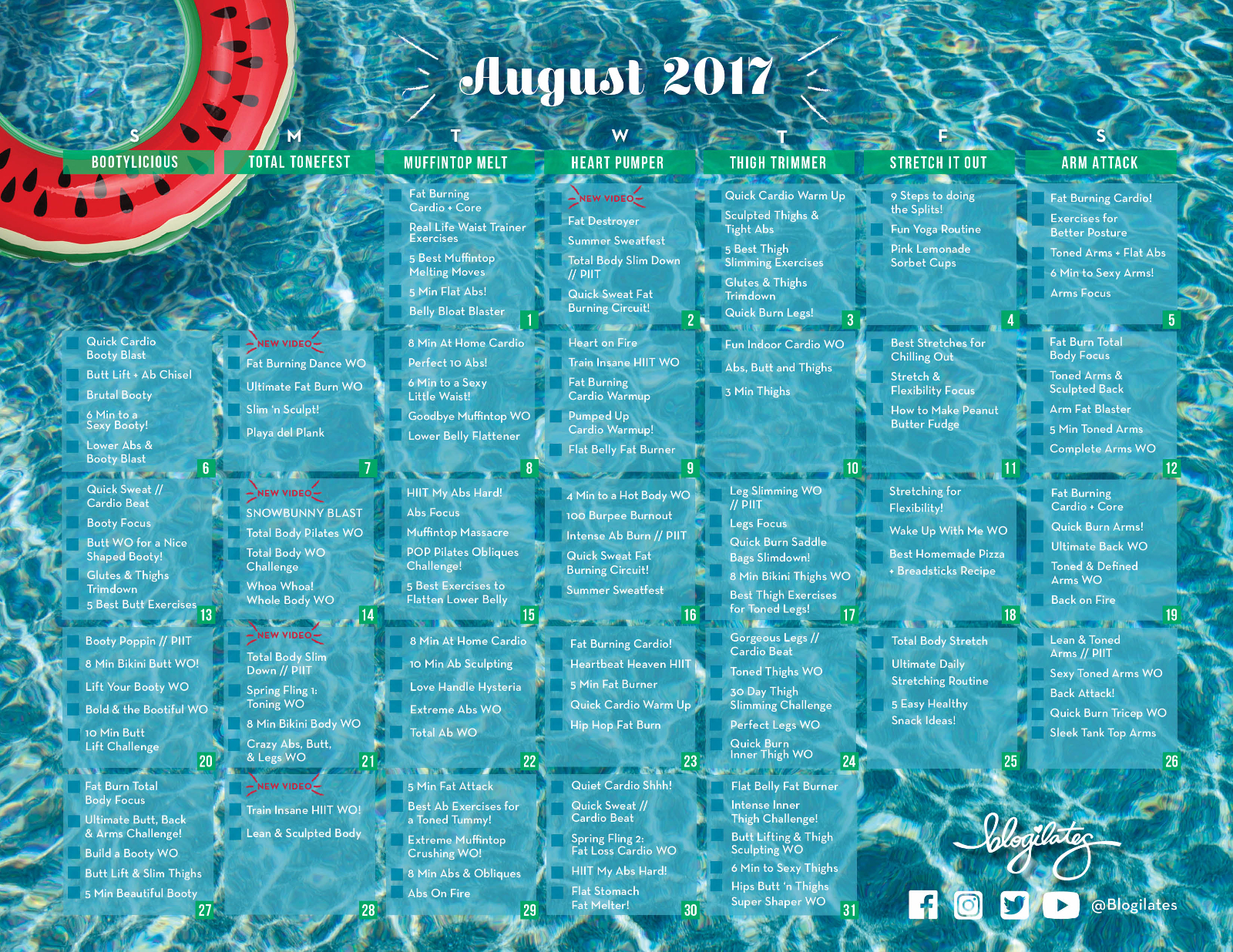 August Workout Calendar! Blogilates