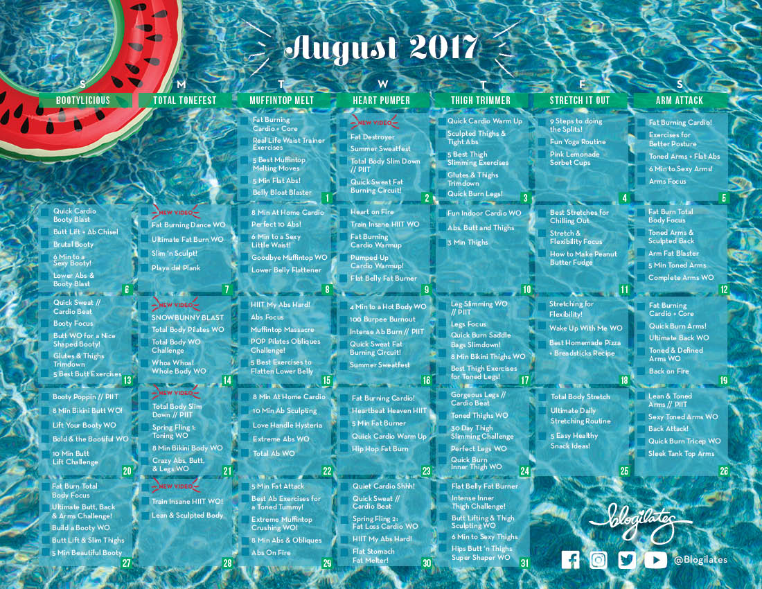 august workout calendar blogilates