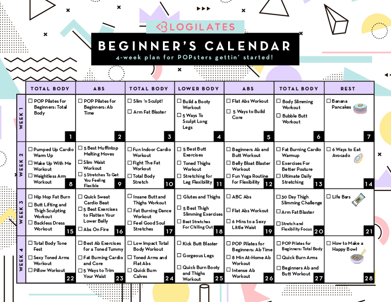 a 28-day workout calendar for beginners! – blogilates