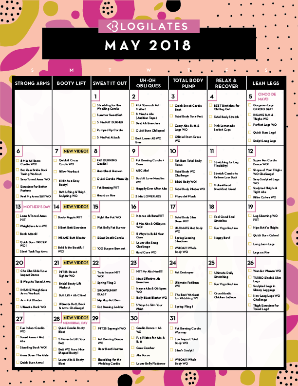May 2018 Workout Calendar! Blogilates May 2018 Workout Calendar! Blogilates