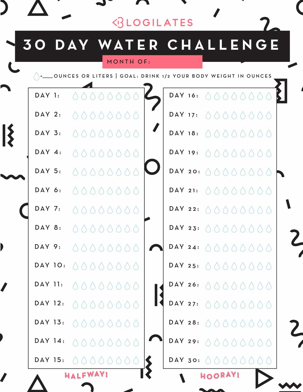 Fluid Intake Chart Printable