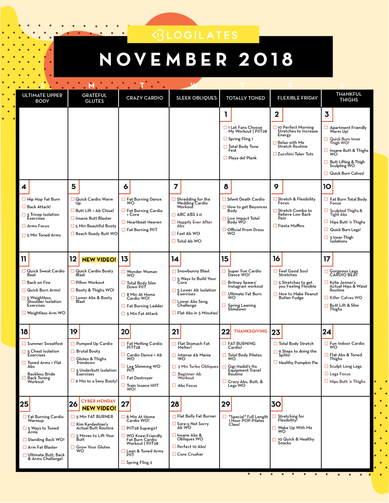 blogilates november 2021 calendar Your November Workout Plan Blogilates blogilates november 2021 calendar