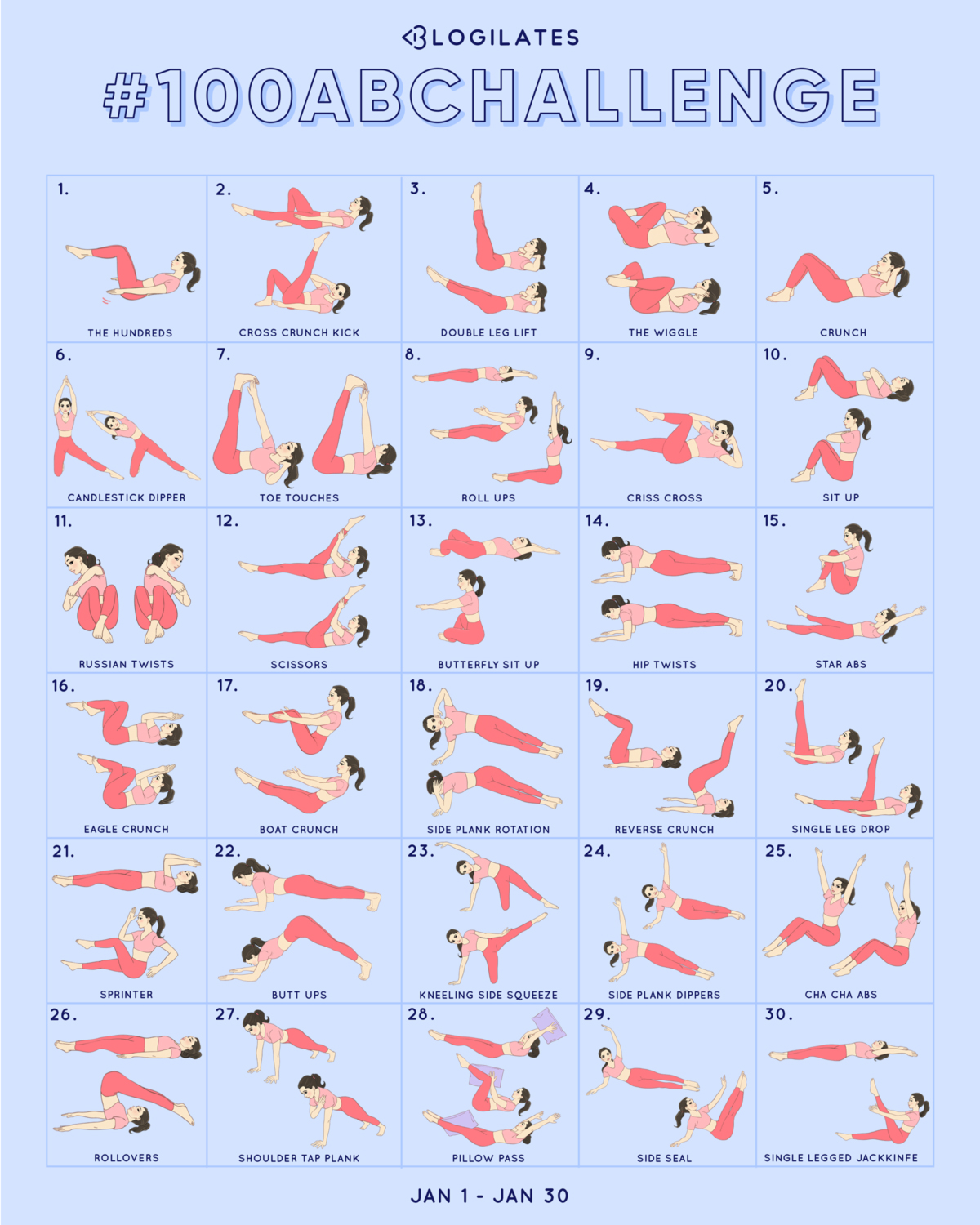 100 Ab Challenge You In Blogilates