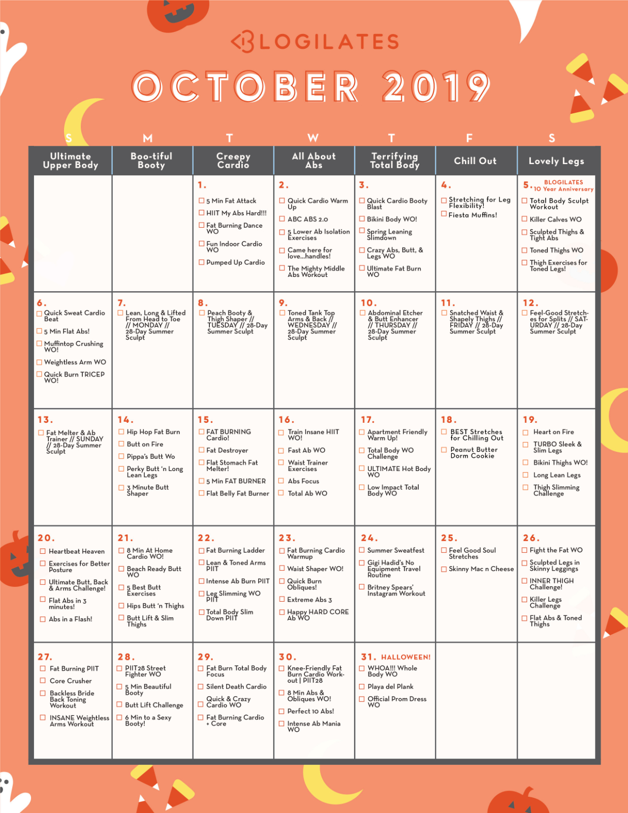Your October Workout Calendar! | 46 of 90 - Blogilates