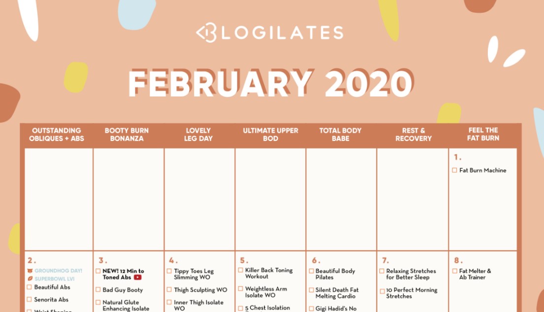 Blogilates February 2021 Calendar Lunar Calendar