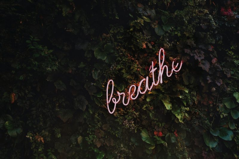 blogilates self care breathe pink neon sign