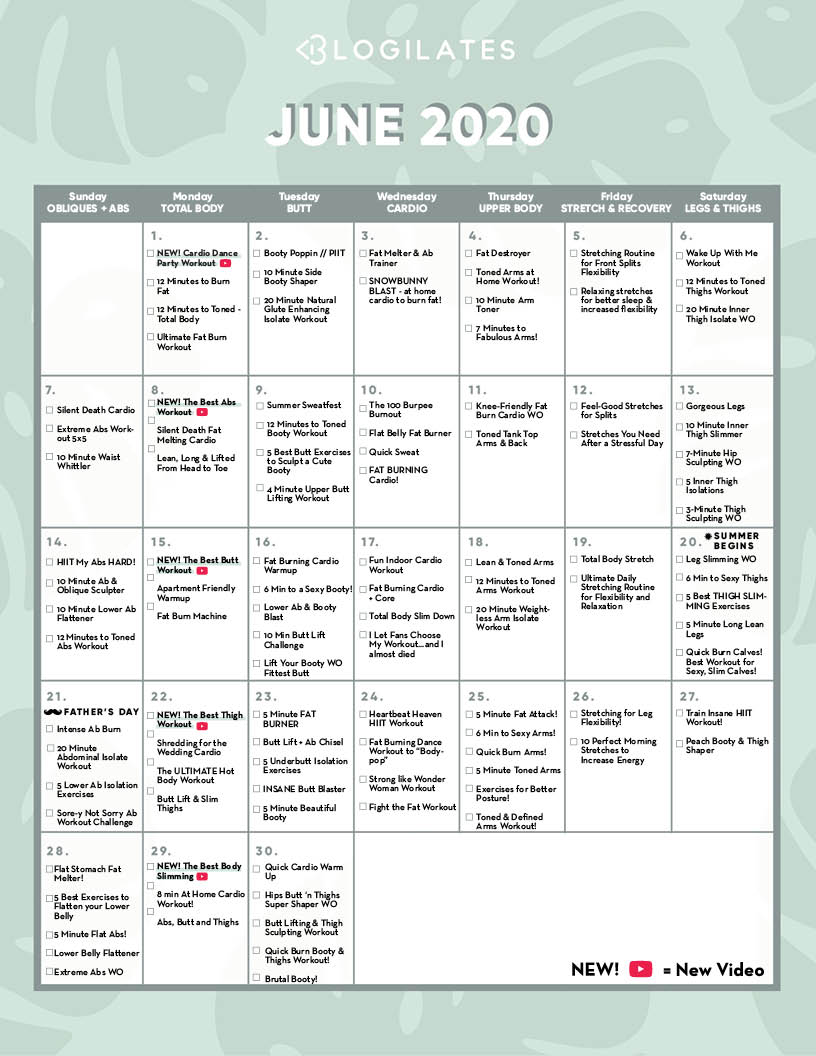 The Blogilates June 2020 Workout Calendar! - Blogilates