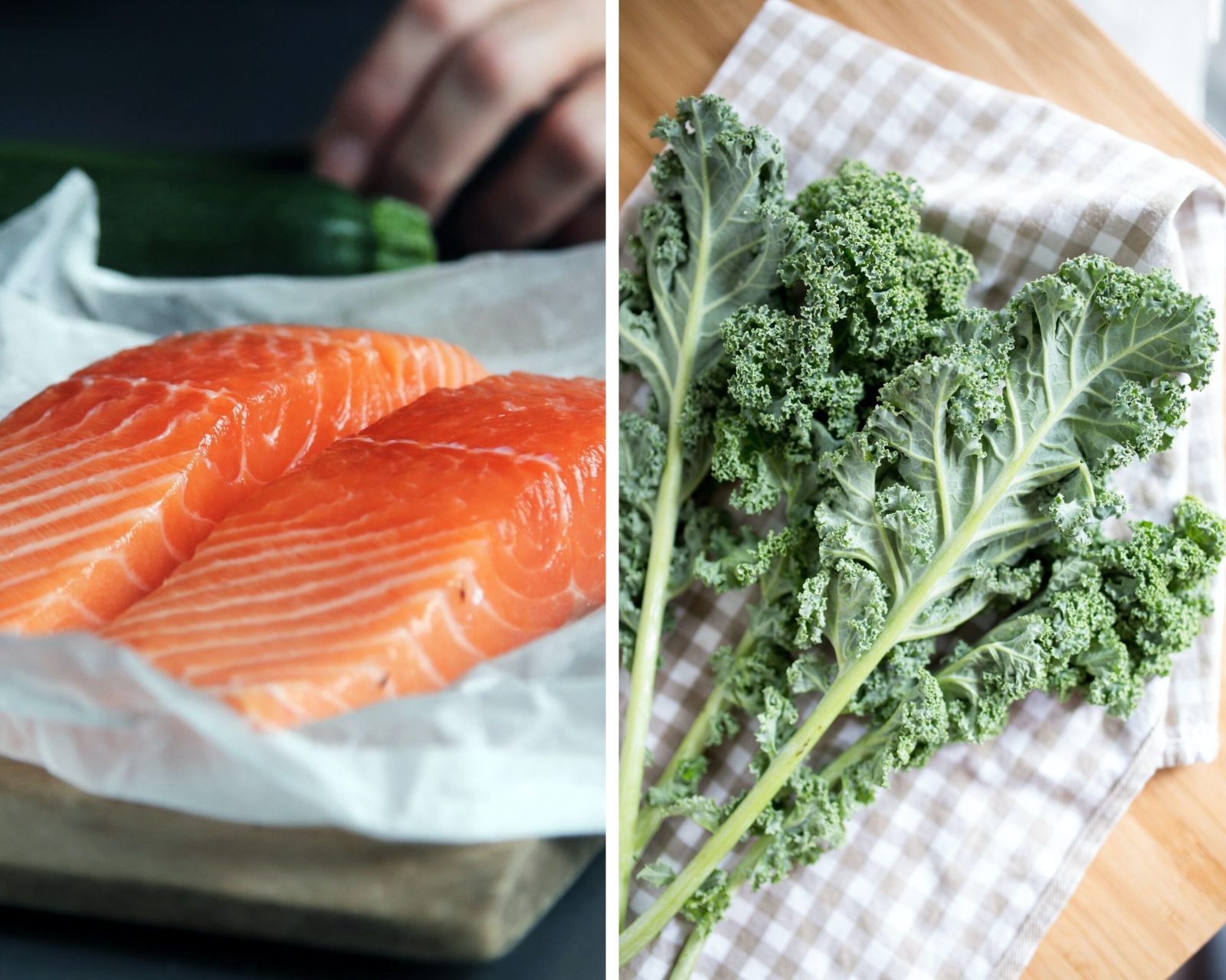 fresh salmon and green kale food pairing