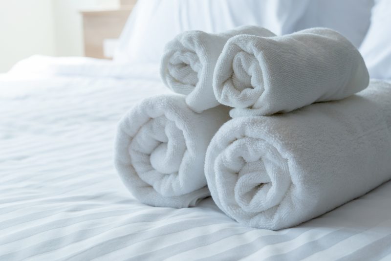 rolled white towels