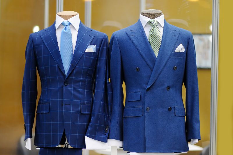 blue suits on male mannequins