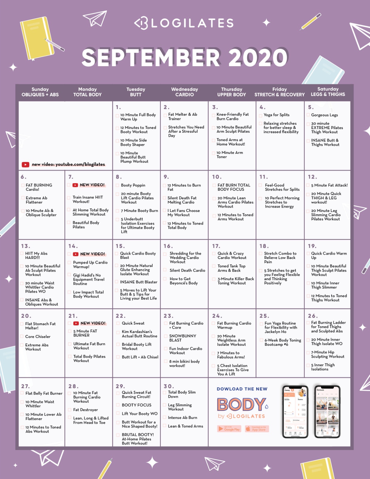 Blogilates September Calendar Blogilates