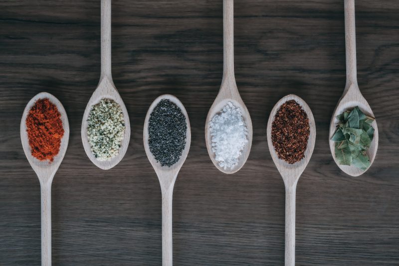 spoons with spices and sesaoning