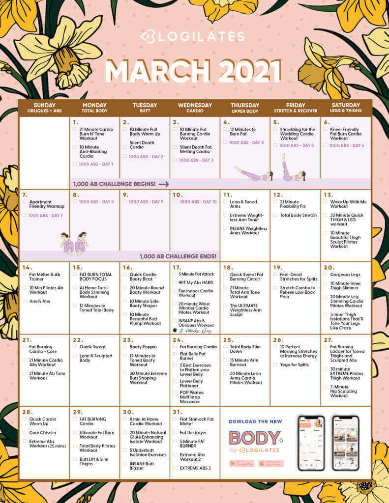 Blogilates January 2022 Calendar September Calendar 2022