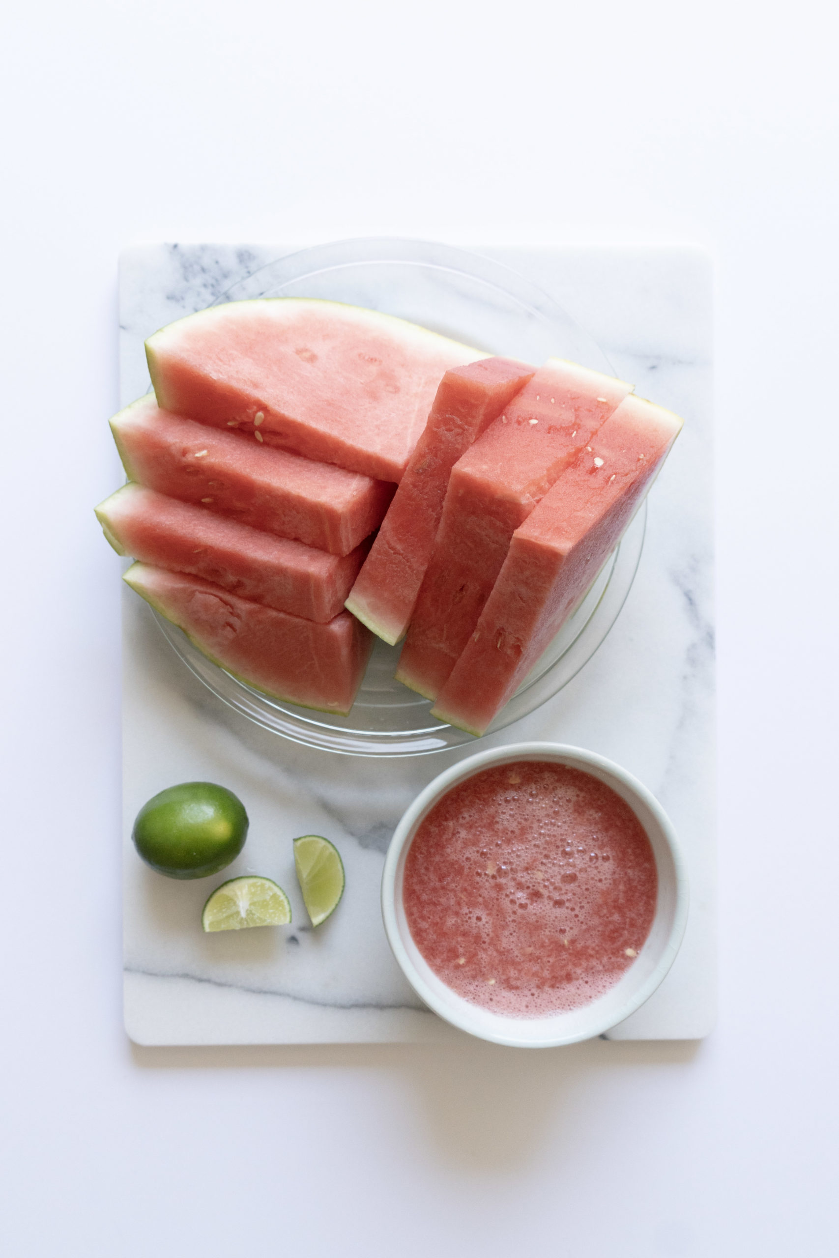flat lay of ingredients for watermelon slushie recipe blogilates
