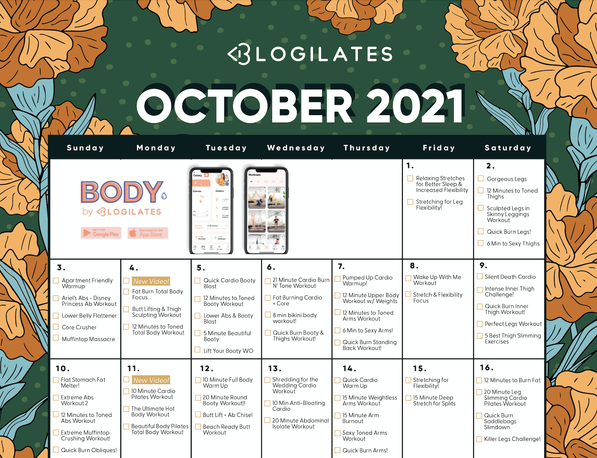 The Blogilates October 2021 Workout Calendar Blogilates