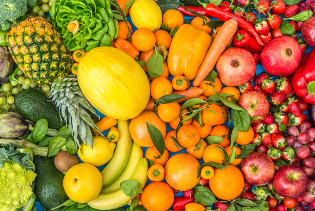 colorful fruits and vegetables healthy food and stress