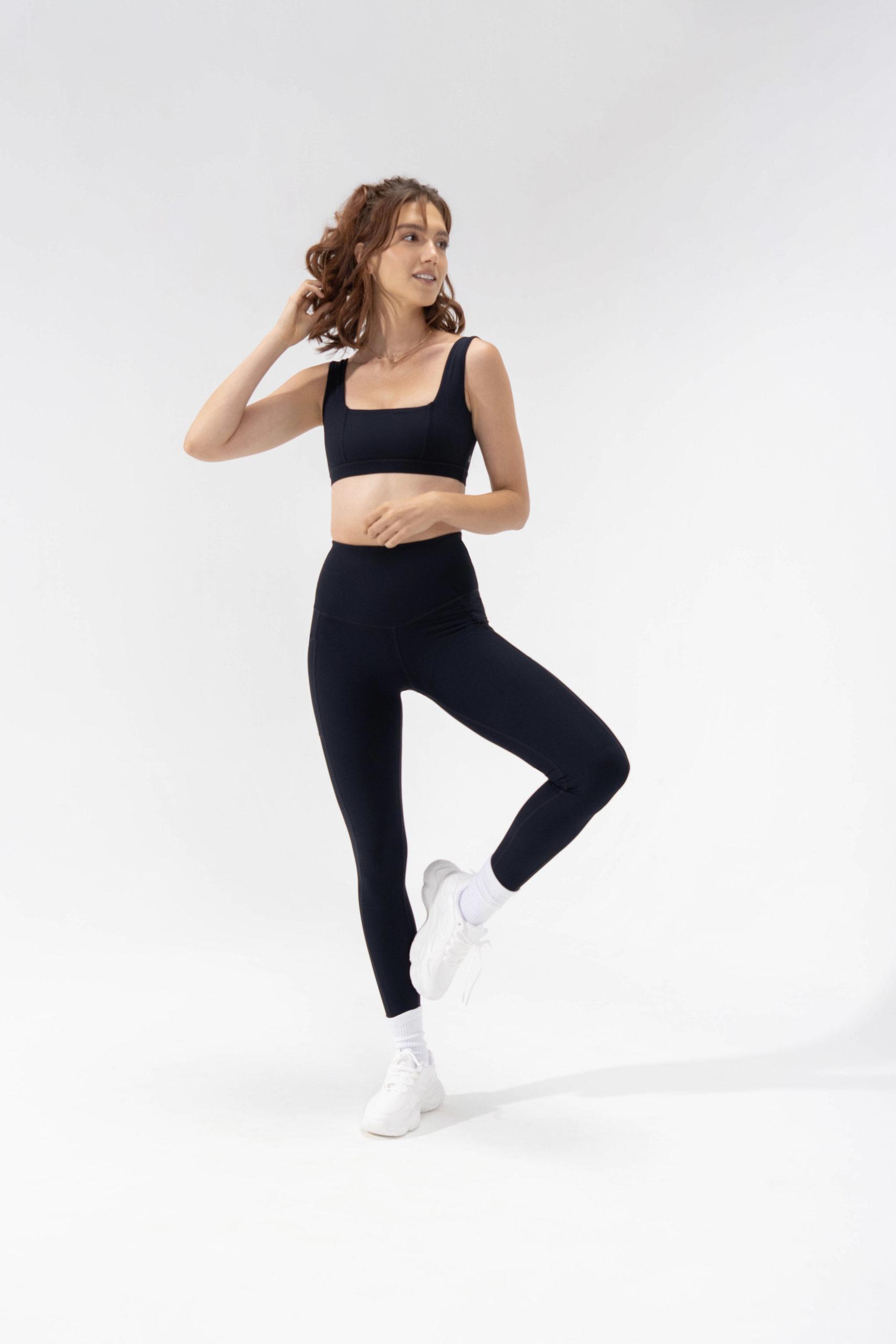 model wearing black timeless tights by popflex active basics