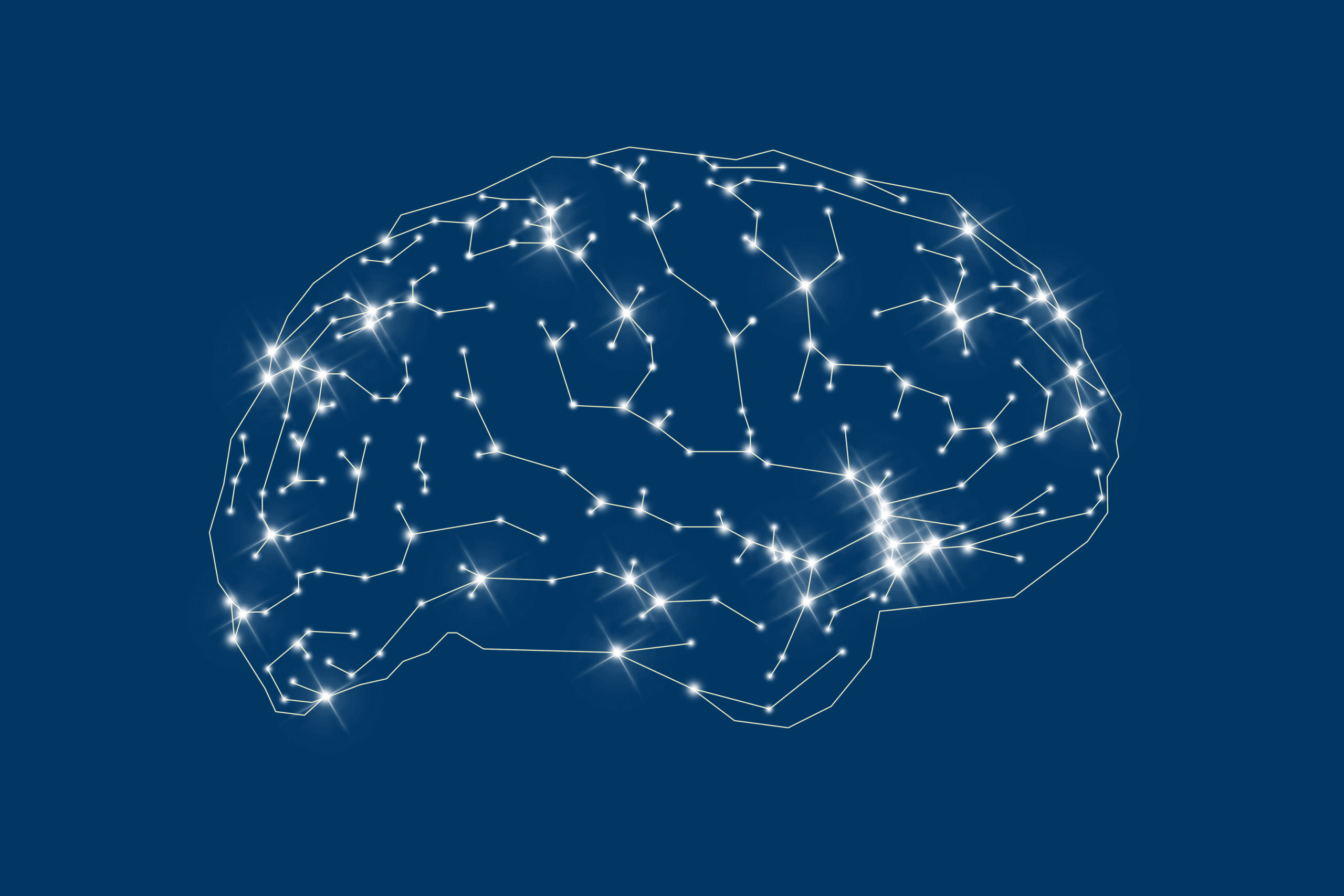 brain map constellation on dark blue background