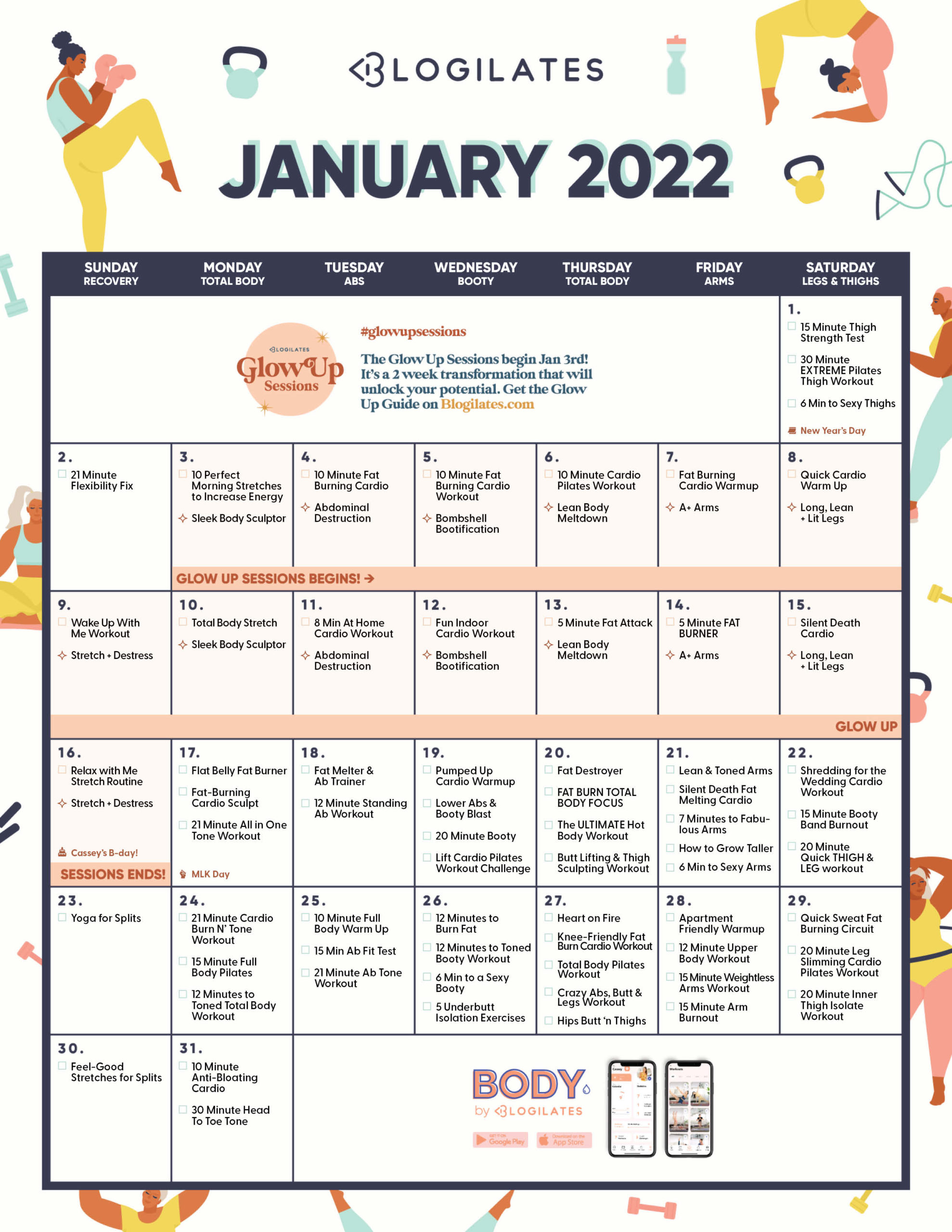 Latest Blogilates 21 Day Challenge 2022 Calendar Free Photos