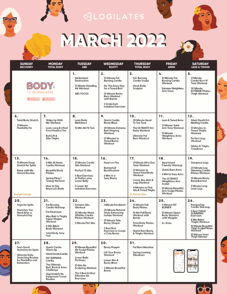 blogilates march 2022 workout calendar
