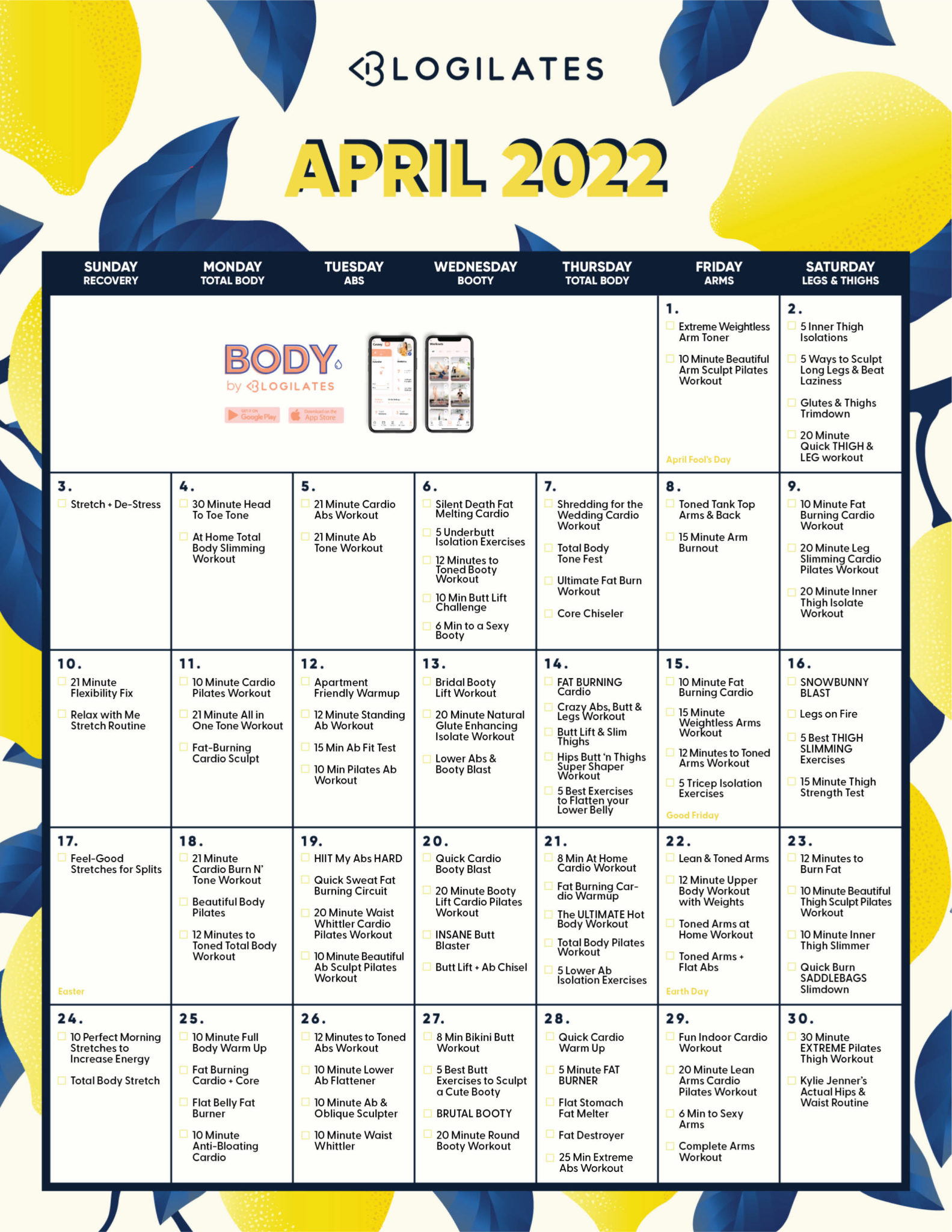 Blogilates January 2022 Calendar Customize and Print