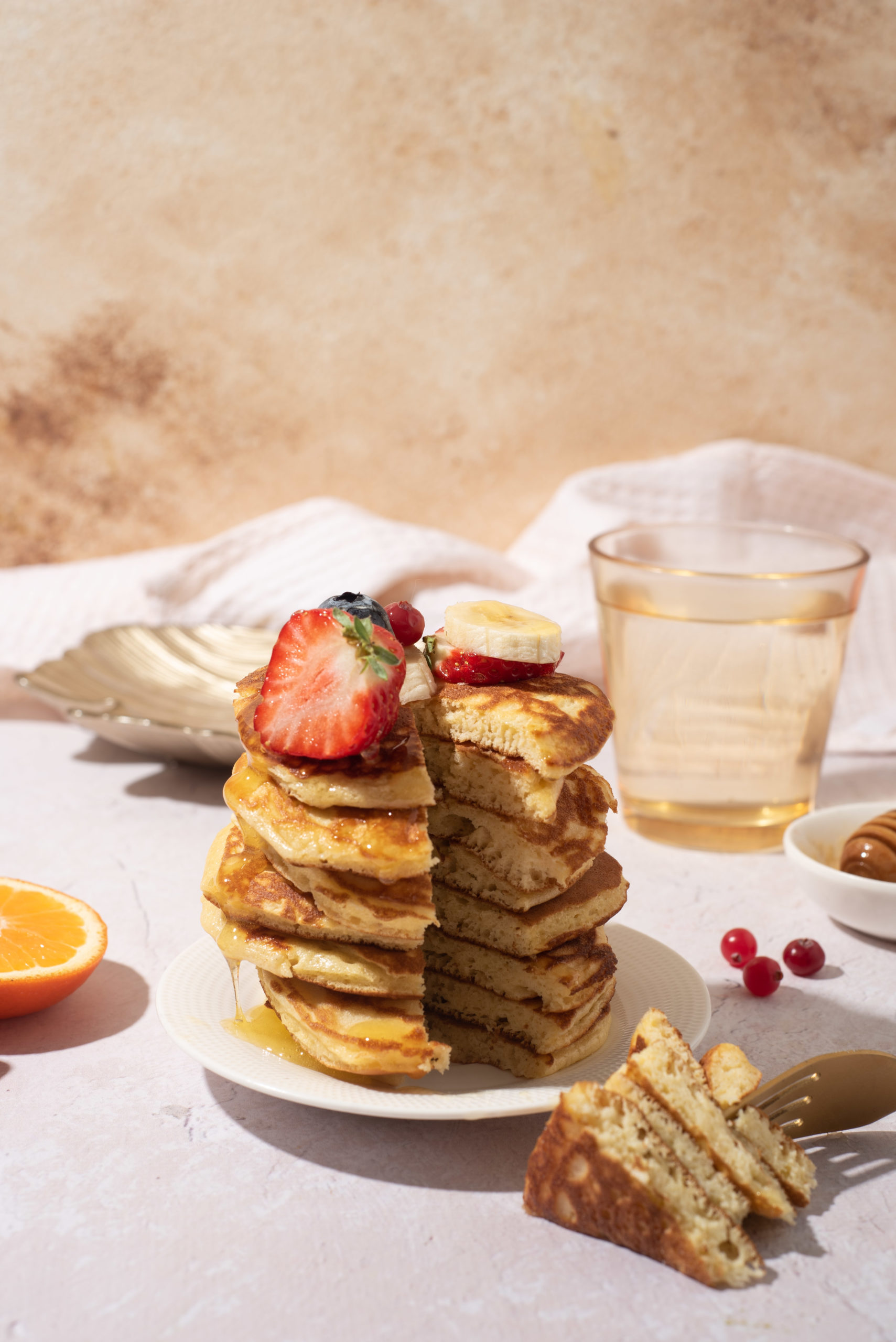 stack of vanilla super sculpt pancakes recipe sculpt protein cookbook by cassey ho blogilates nutrition