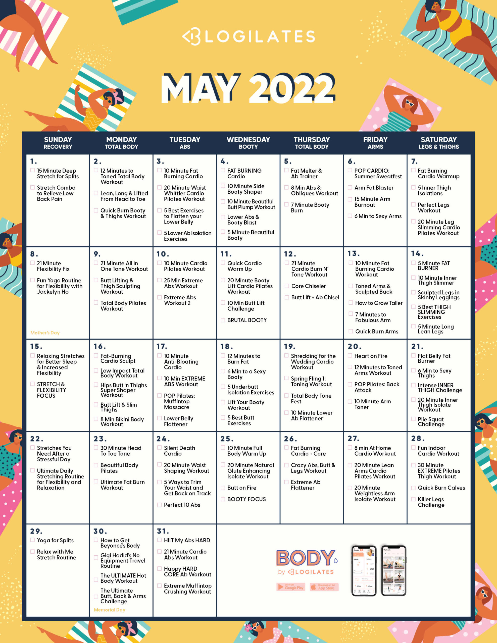 The Blogilates May 2022 Workout Calendar!