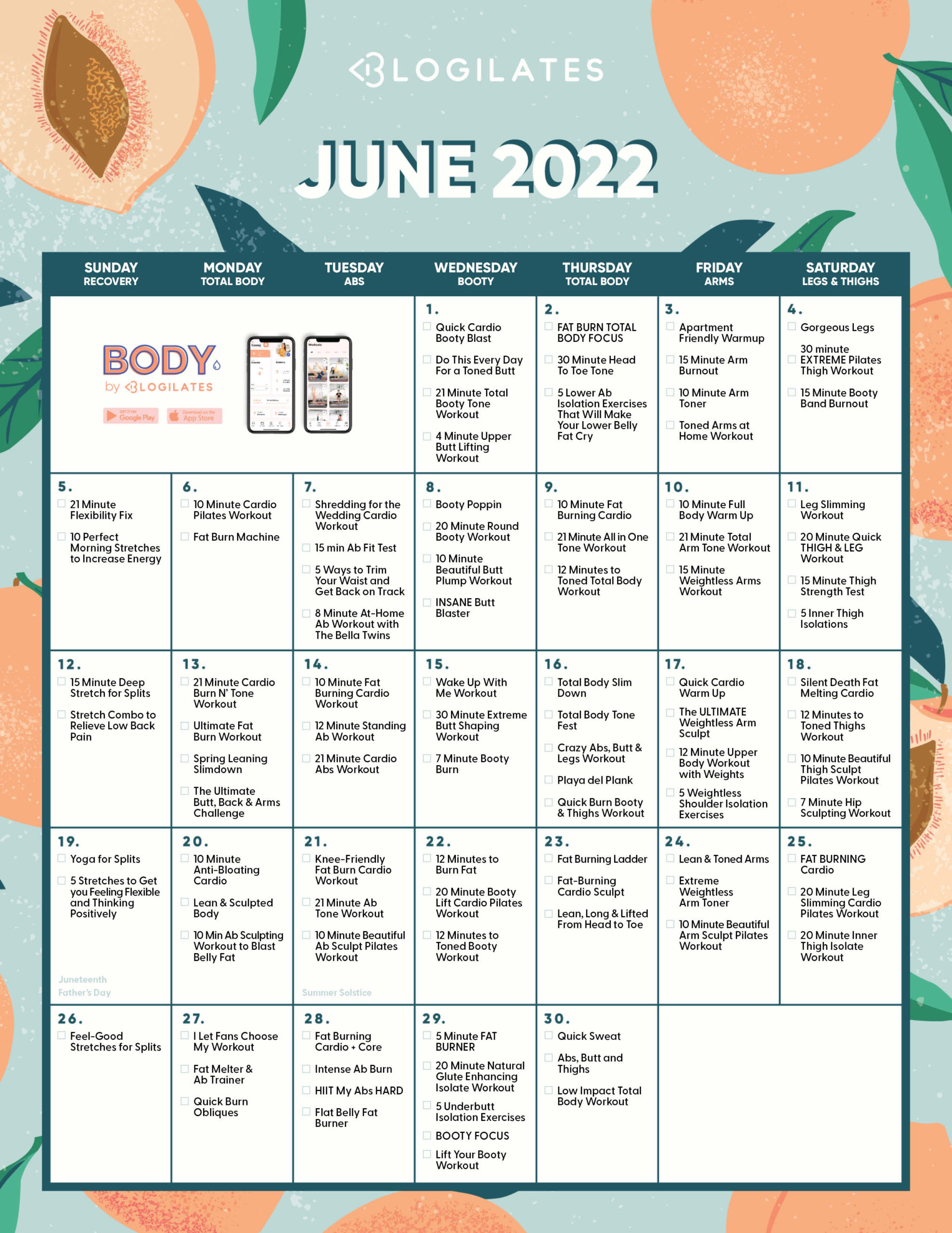 The Blogilates June 2022 Workout Calendar!