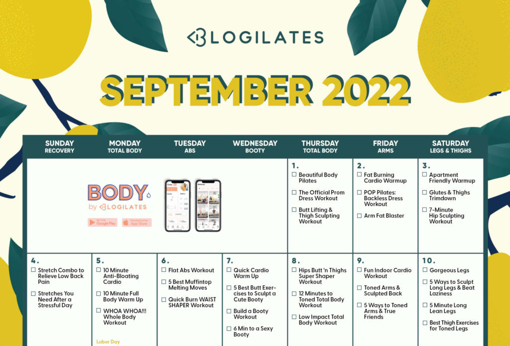 september 2022 workout calendar blogilates feature image