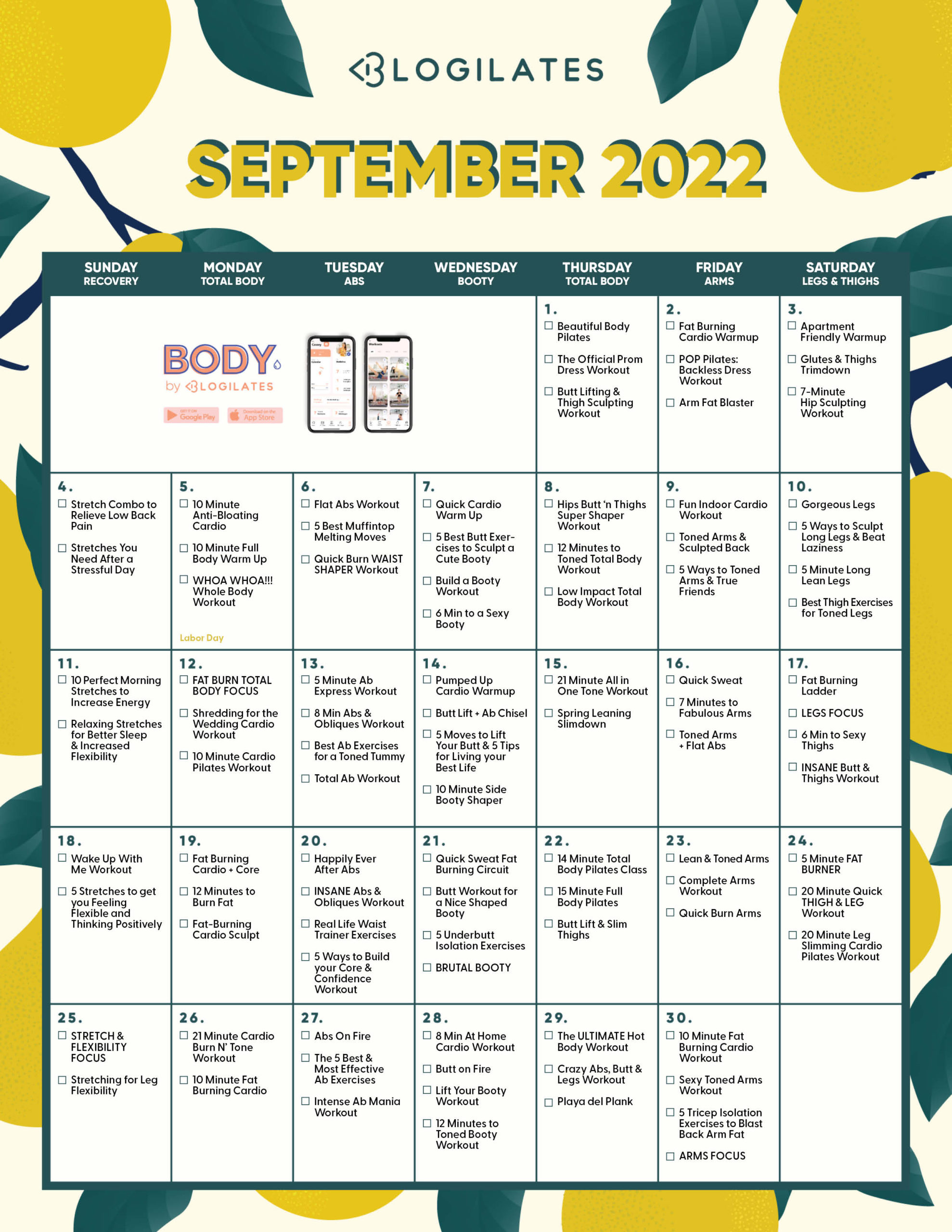blogilates september 2022 workout calendar