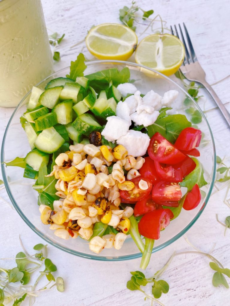 cilantro lime salad made with grilled corn