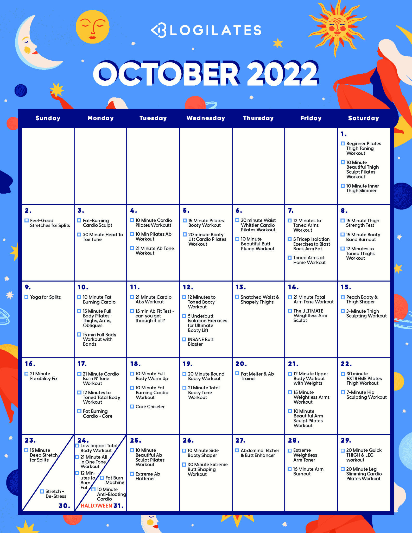 The Blogilates October 2022 Workout Calendar! Blogilates
