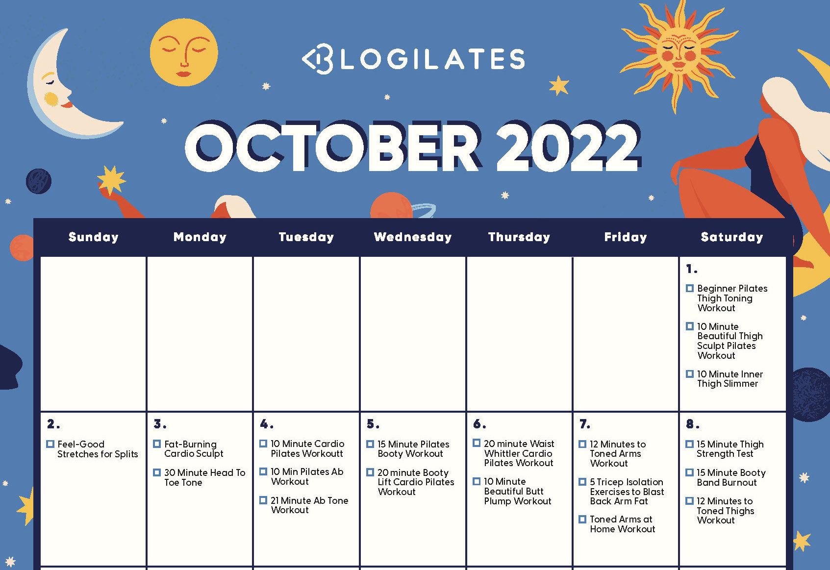 Blogilates October 2025 Calendar Calendar Faith Lee