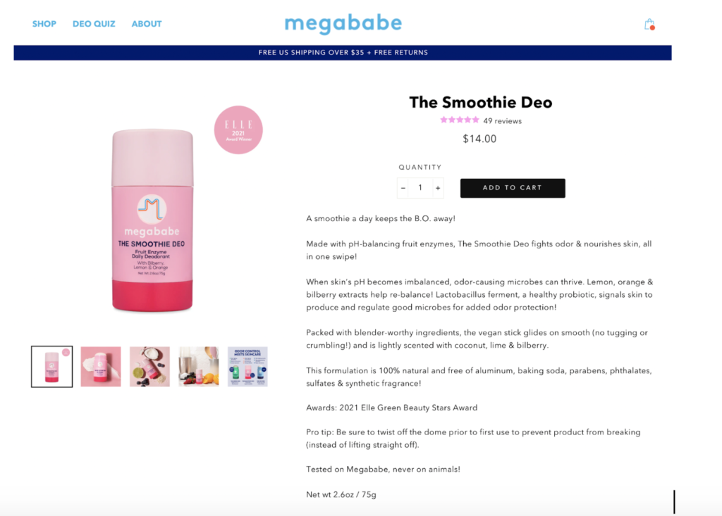 megababe natural deodorant website screenshot