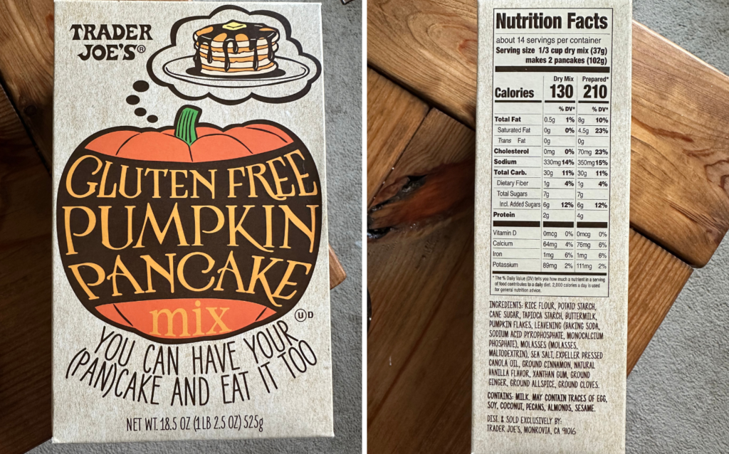 trader joe's fall gluten free pumpkin pancake mix review