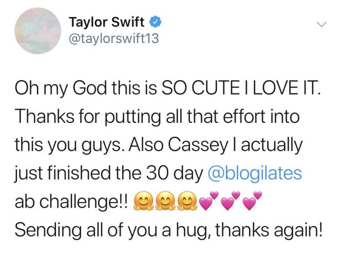 taylor swift tweet about 30 day ab challenge