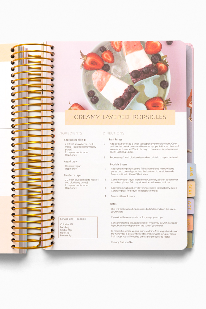 blogilates fit planner layered popsicle recipe page