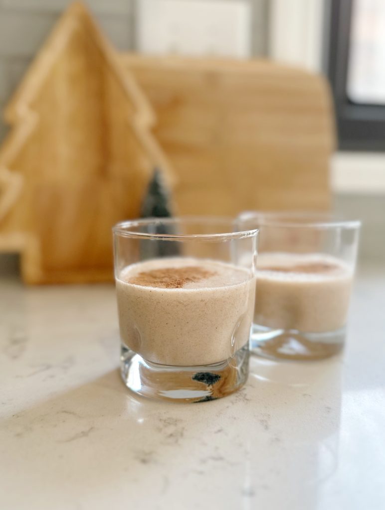 dairy free eggnog in a glass blogilates holiday drink christmas almond milk