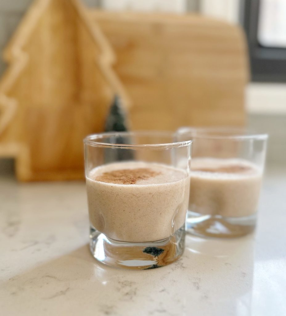 dairy free eggnog in a glass blogilates holiday drink christmas almond milk