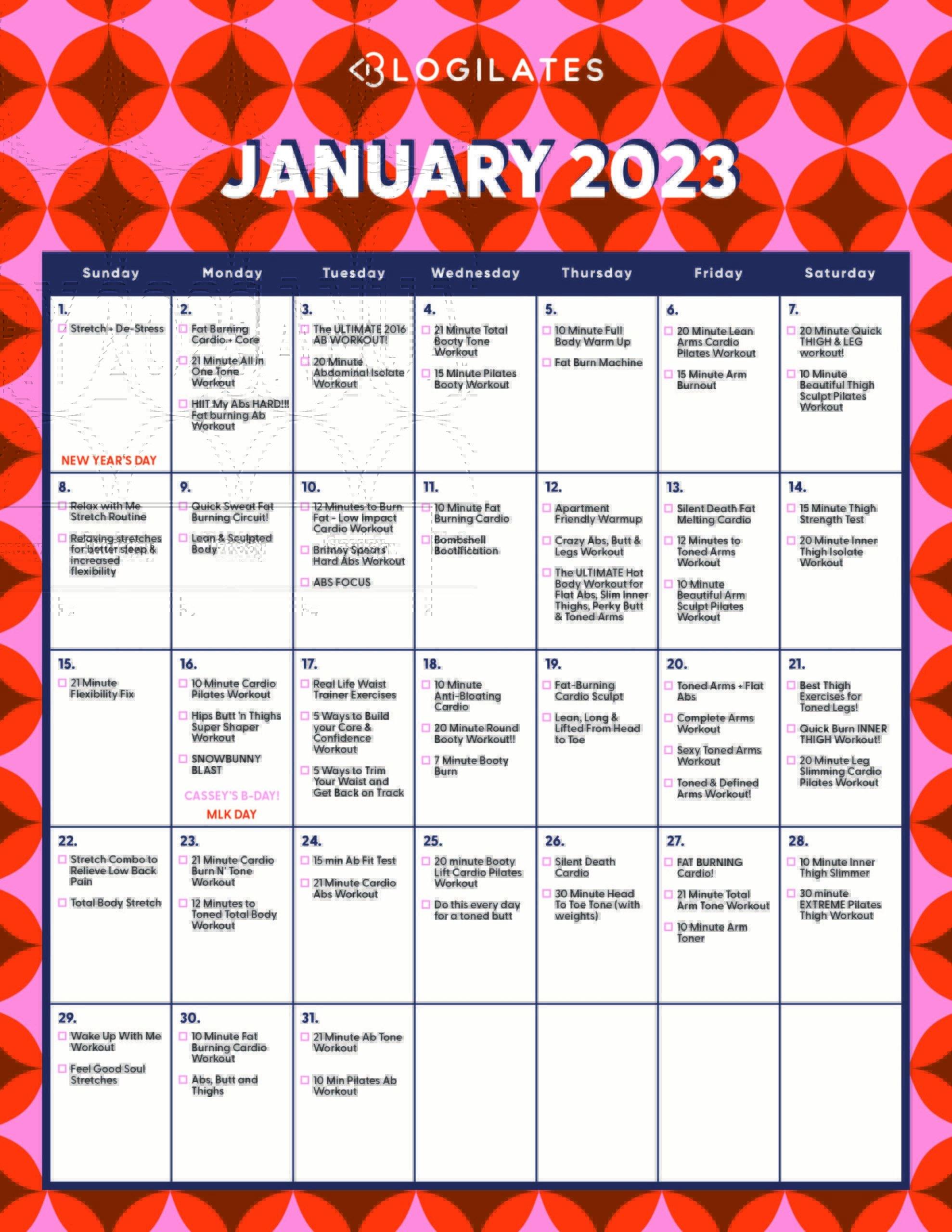 january 2023 workout calendar blogilates