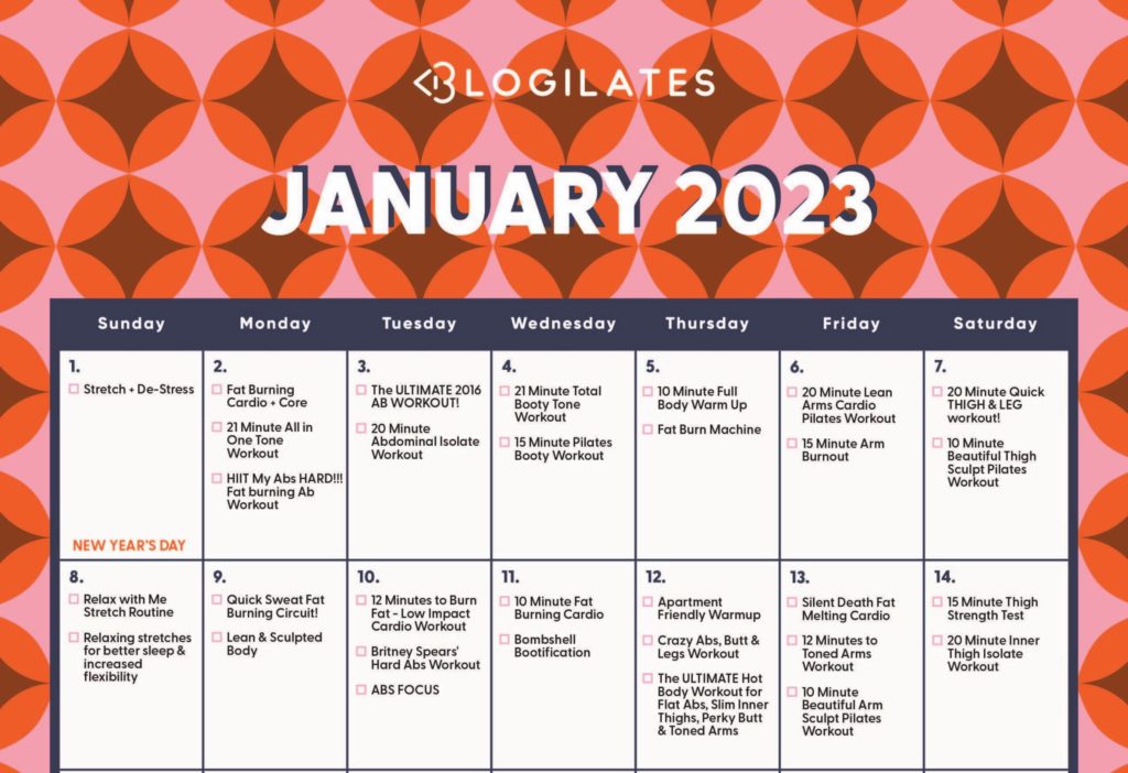 january 2023 workout calendar cropped